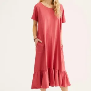 FP Beach Stella Midi Dress Tiered Women’s Large Pink Oversized Cottagecore Boho