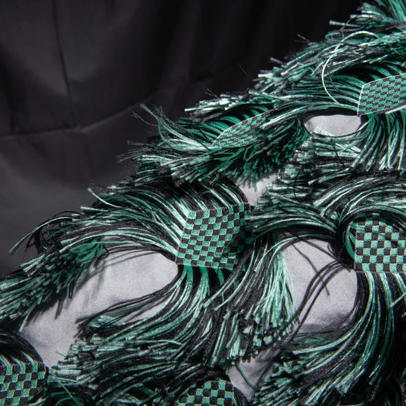 Fringed Checkerboard Drill - Sea Green/Black
