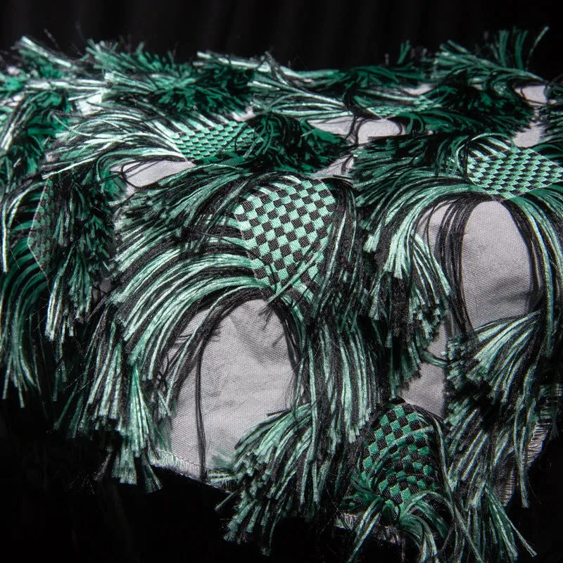 Fringed Checkerboard Drill - Sea Green/Black