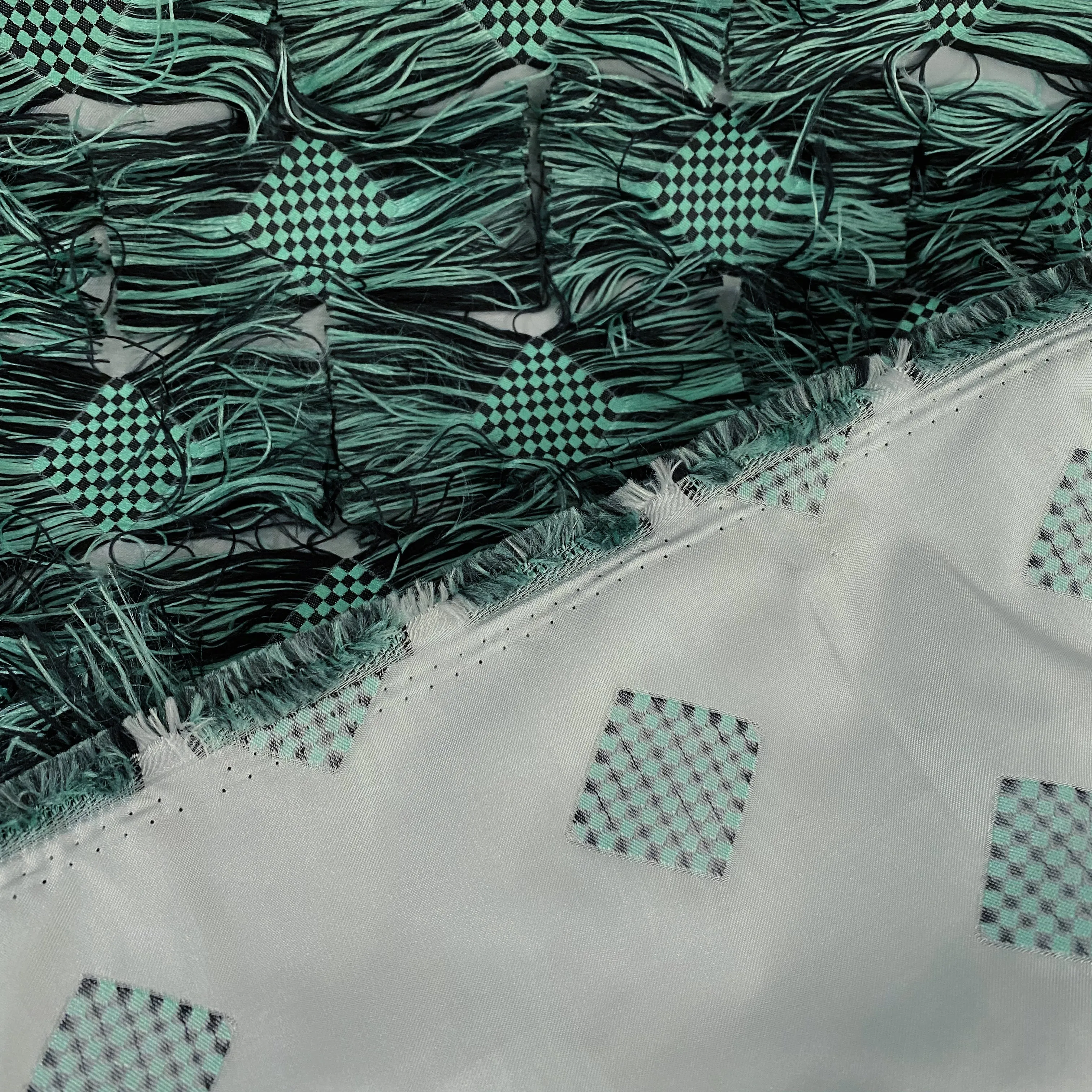 Fringed Checkerboard Drill - Sea Green/Black