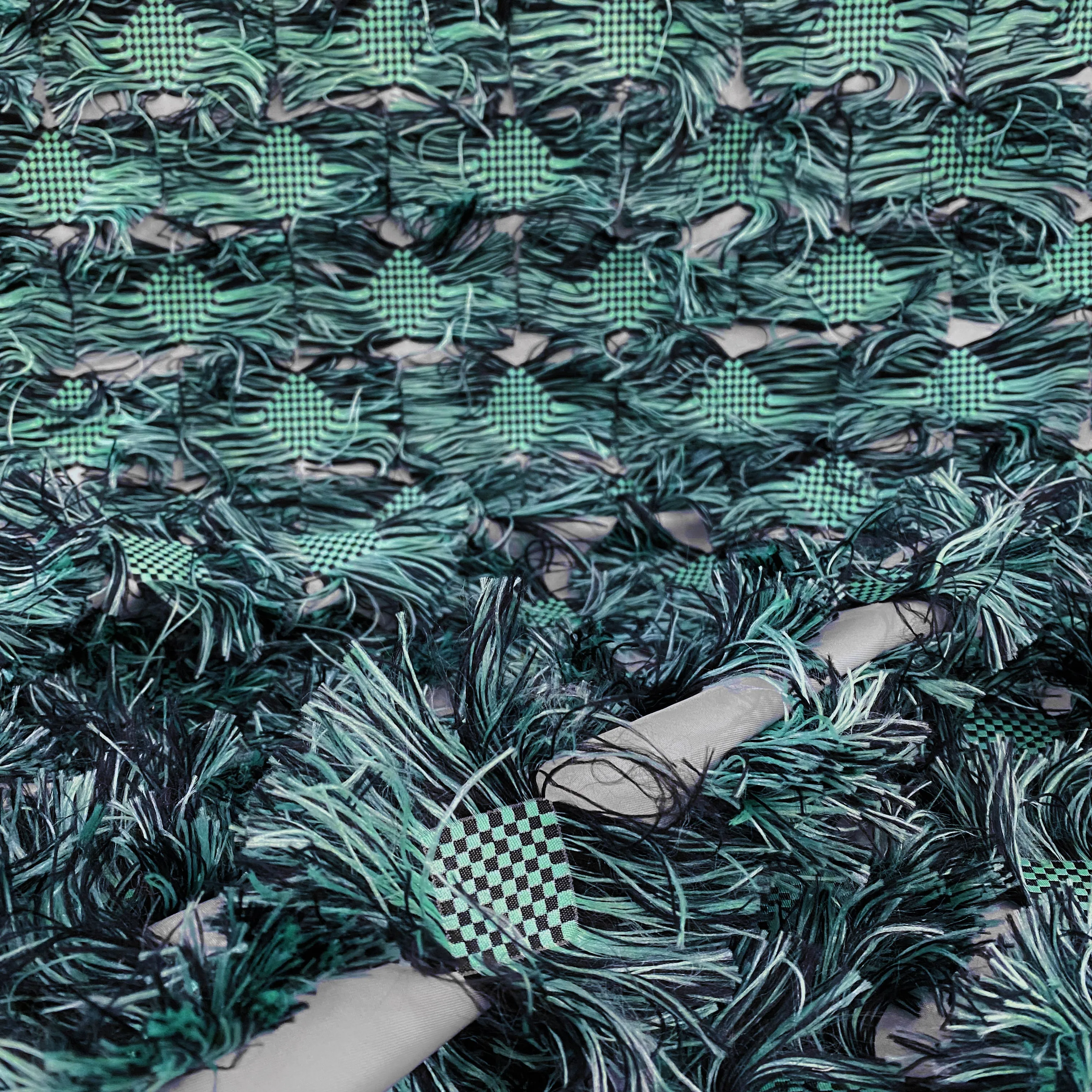 Fringed Checkerboard Drill - Sea Green/Black