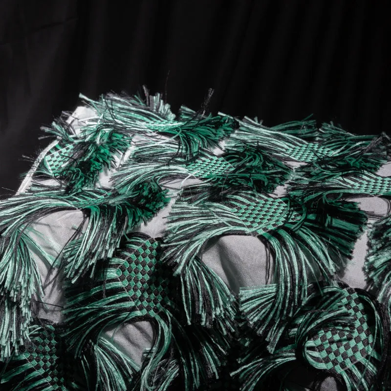 Fringed Checkerboard Drill - Sea Green/Black