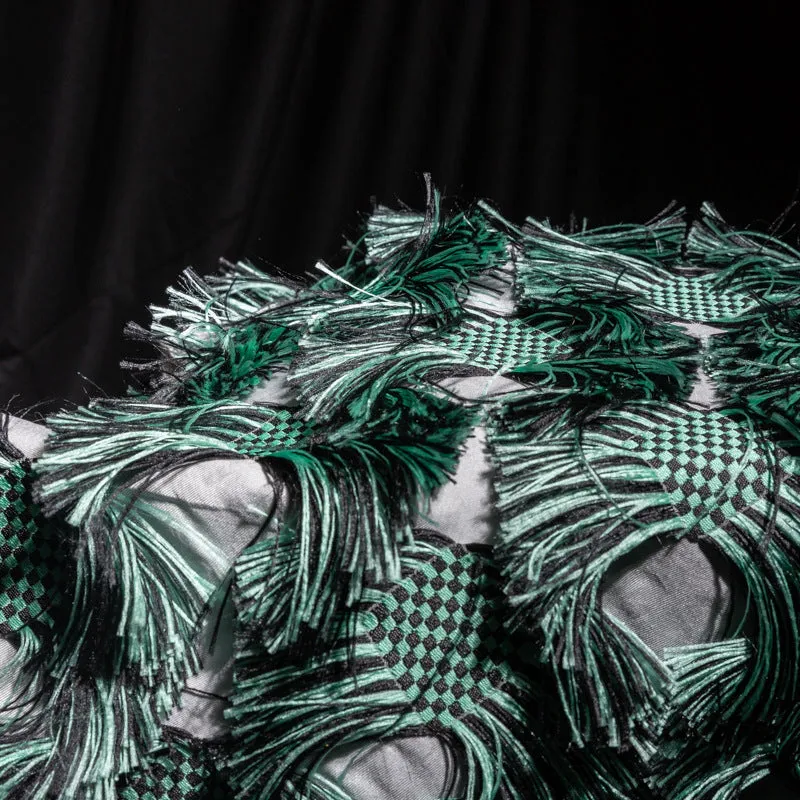 Fringed Checkerboard Drill - Sea Green/Black