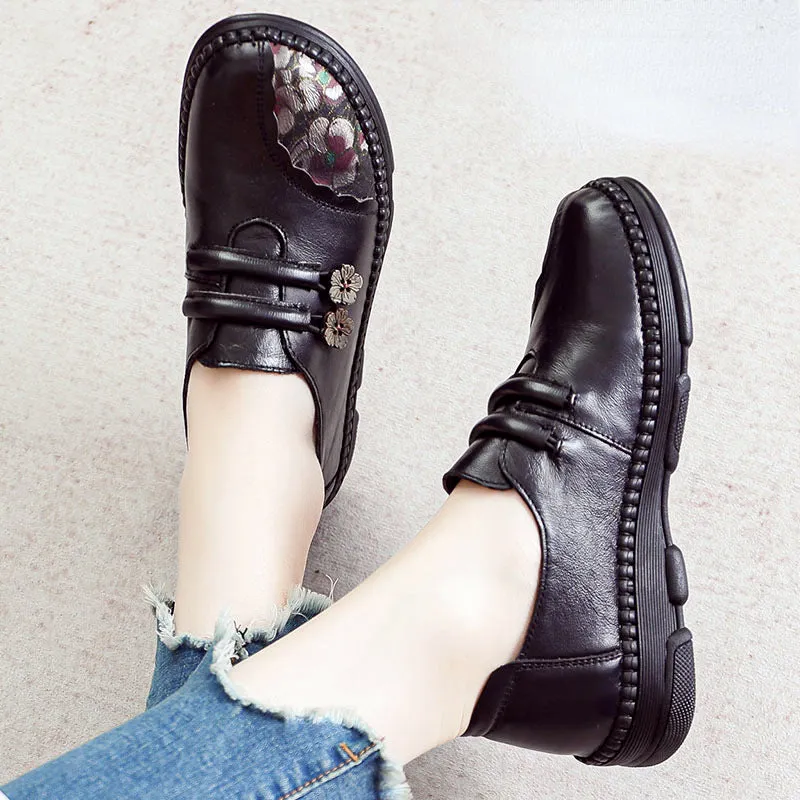 Genuine Leather Retro Flat Women's Tendon Soft-soled Leather Shoes