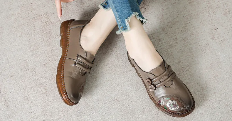 Genuine Leather Retro Flat Women's Tendon Soft-soled Leather Shoes