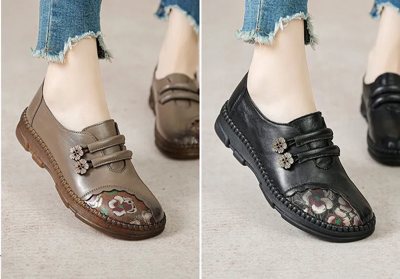 Genuine Leather Retro Flat Women's Tendon Soft-soled Leather Shoes