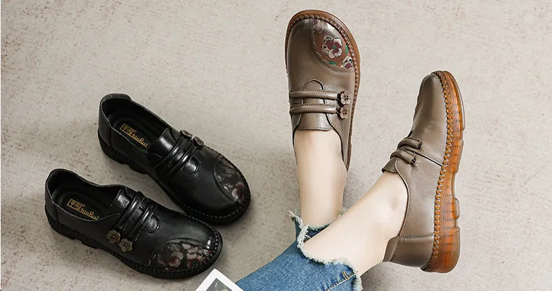 Genuine Leather Retro Flat Women's Tendon Soft-soled Leather Shoes