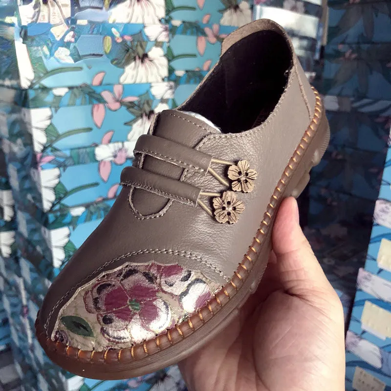 Genuine Leather Retro Flat Women's Tendon Soft-soled Leather Shoes