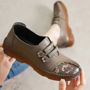 Genuine Leather Retro Flat Women's Tendon Soft-soled Leather Shoes