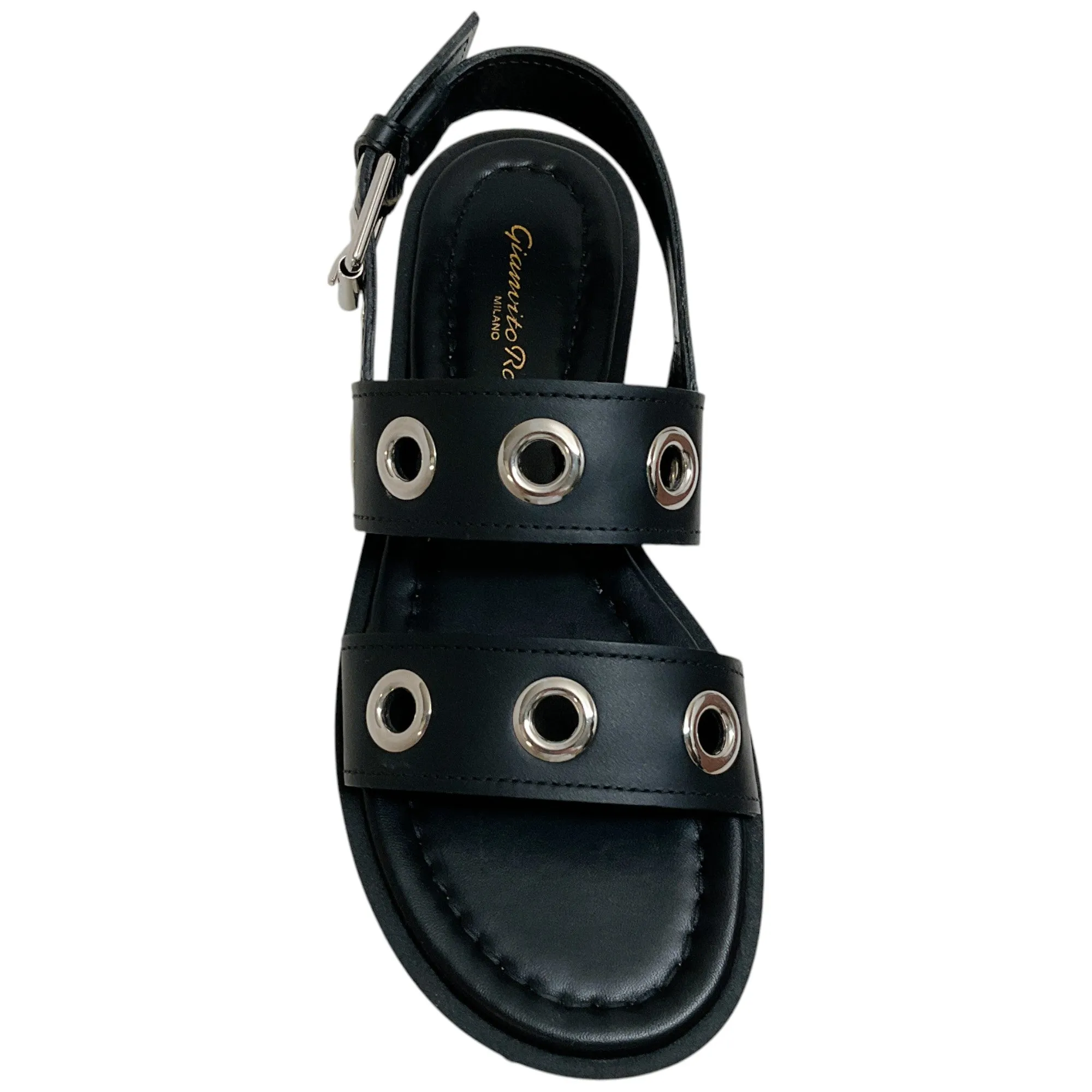 Gianvito Rossi Black Leather Double Strap Platform Sandals with Grommets