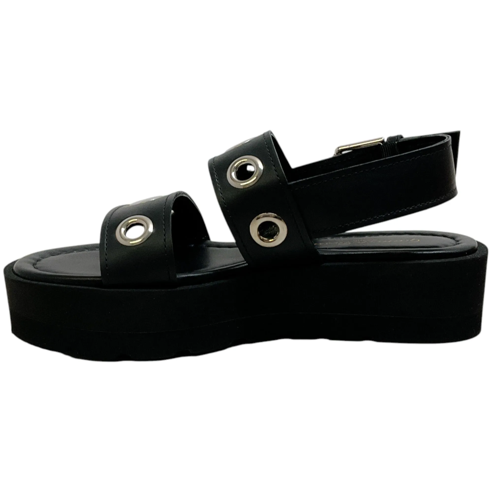 Gianvito Rossi Black Leather Double Strap Platform Sandals with Grommets