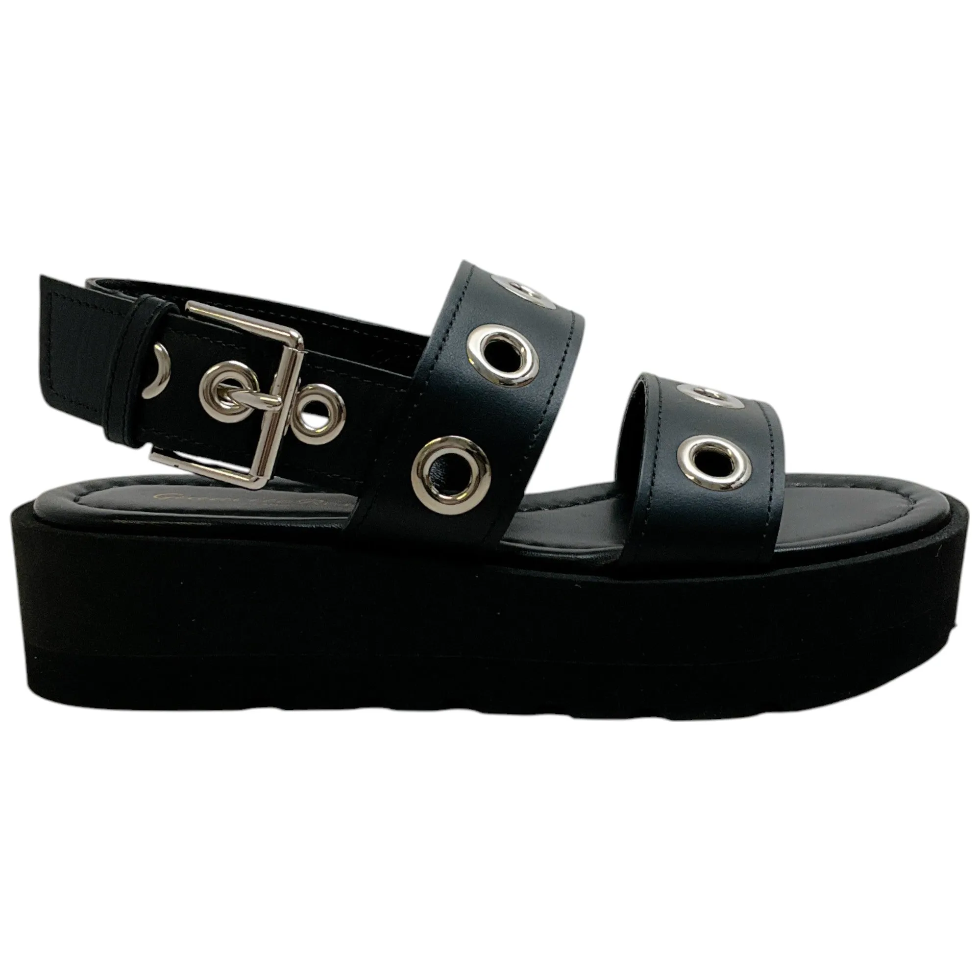 Gianvito Rossi Black Leather Double Strap Platform Sandals with Grommets
