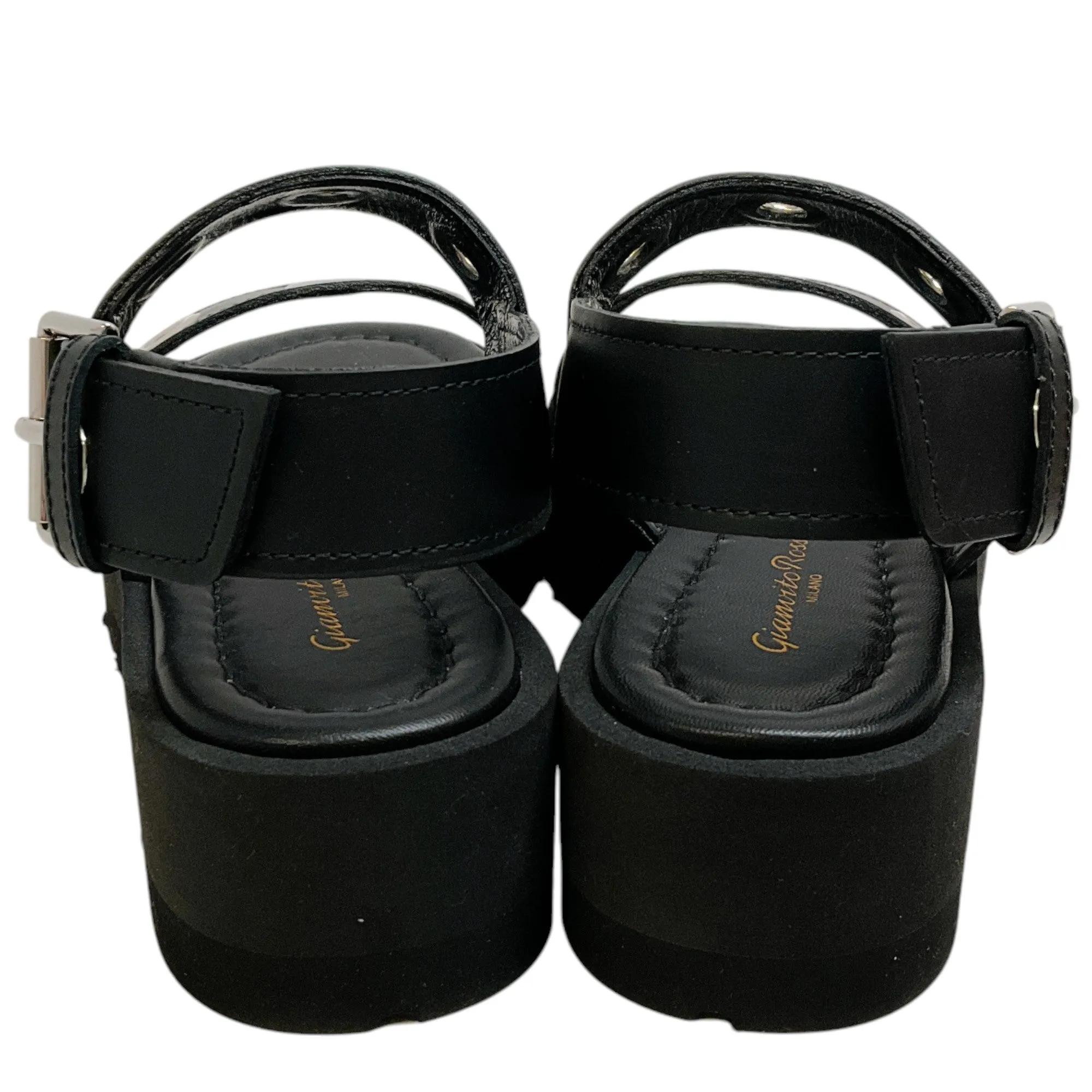 Gianvito Rossi Black Leather Double Strap Platform Sandals with Grommets