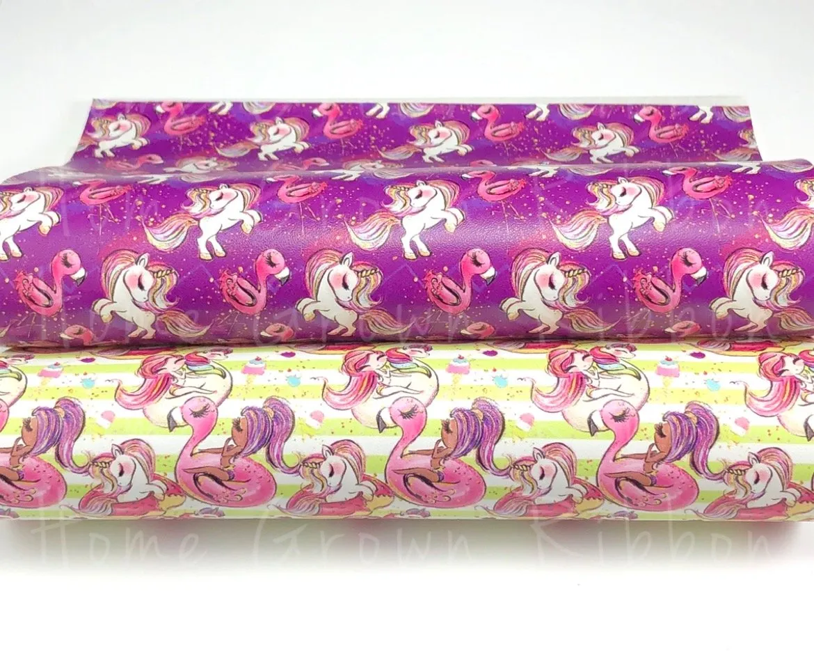 Girls on Pool Floaties Leather Sheets USDR - Unicorn - Flamingo