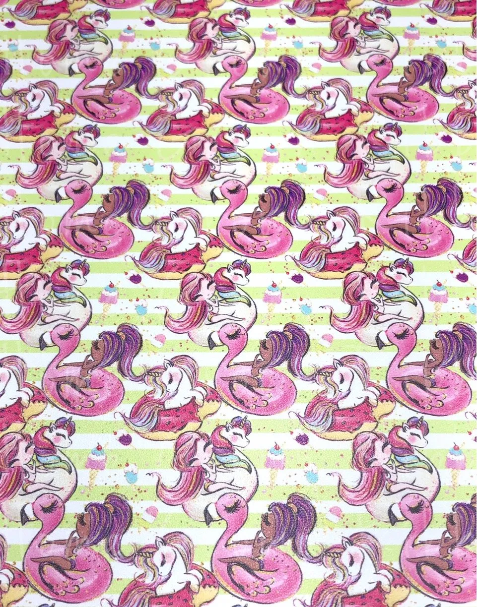 Girls on Pool Floaties Leather Sheets USDR - Unicorn - Flamingo