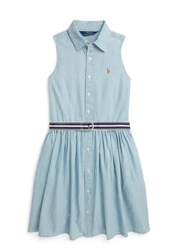 Girls Sleeveless Oxford Shirtdress