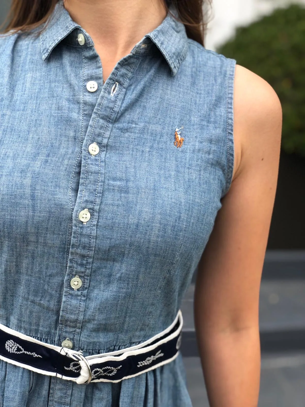 Girls Sleeveless Oxford Shirtdress