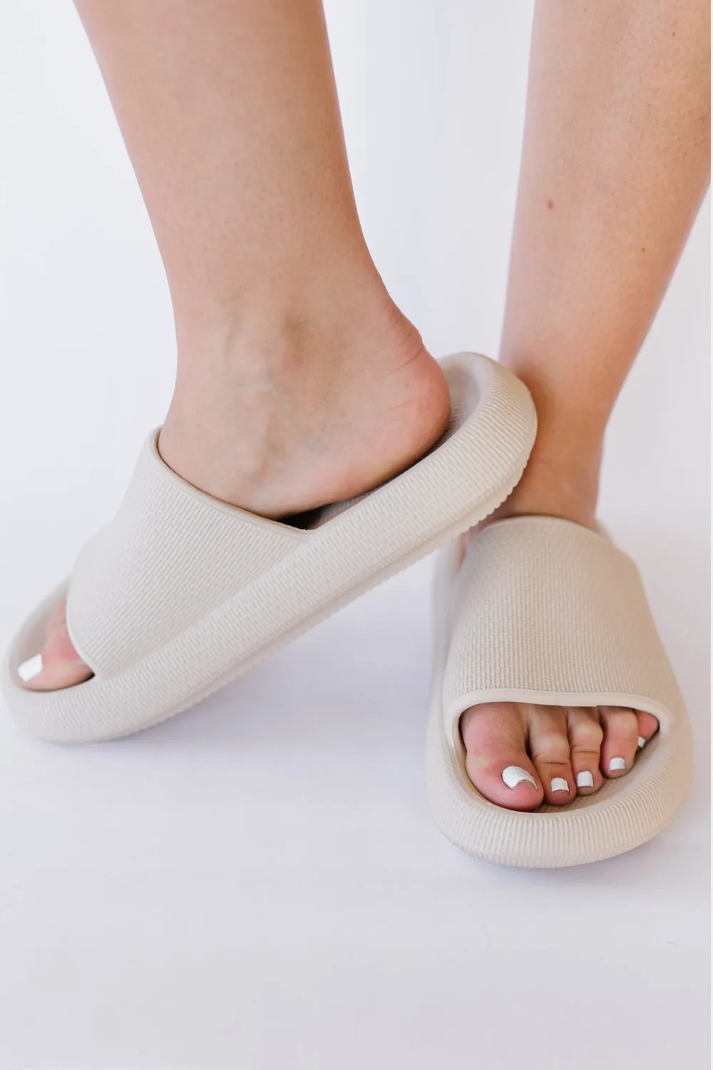 Go All Out Slide-On Sandals in Beige