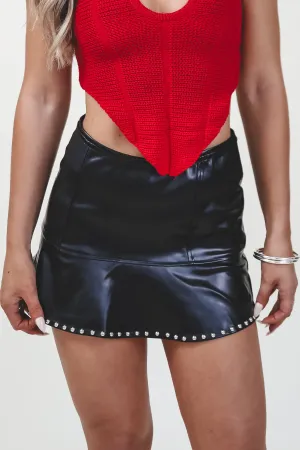 Got Your Back Black Leather Silver Studded Skort
