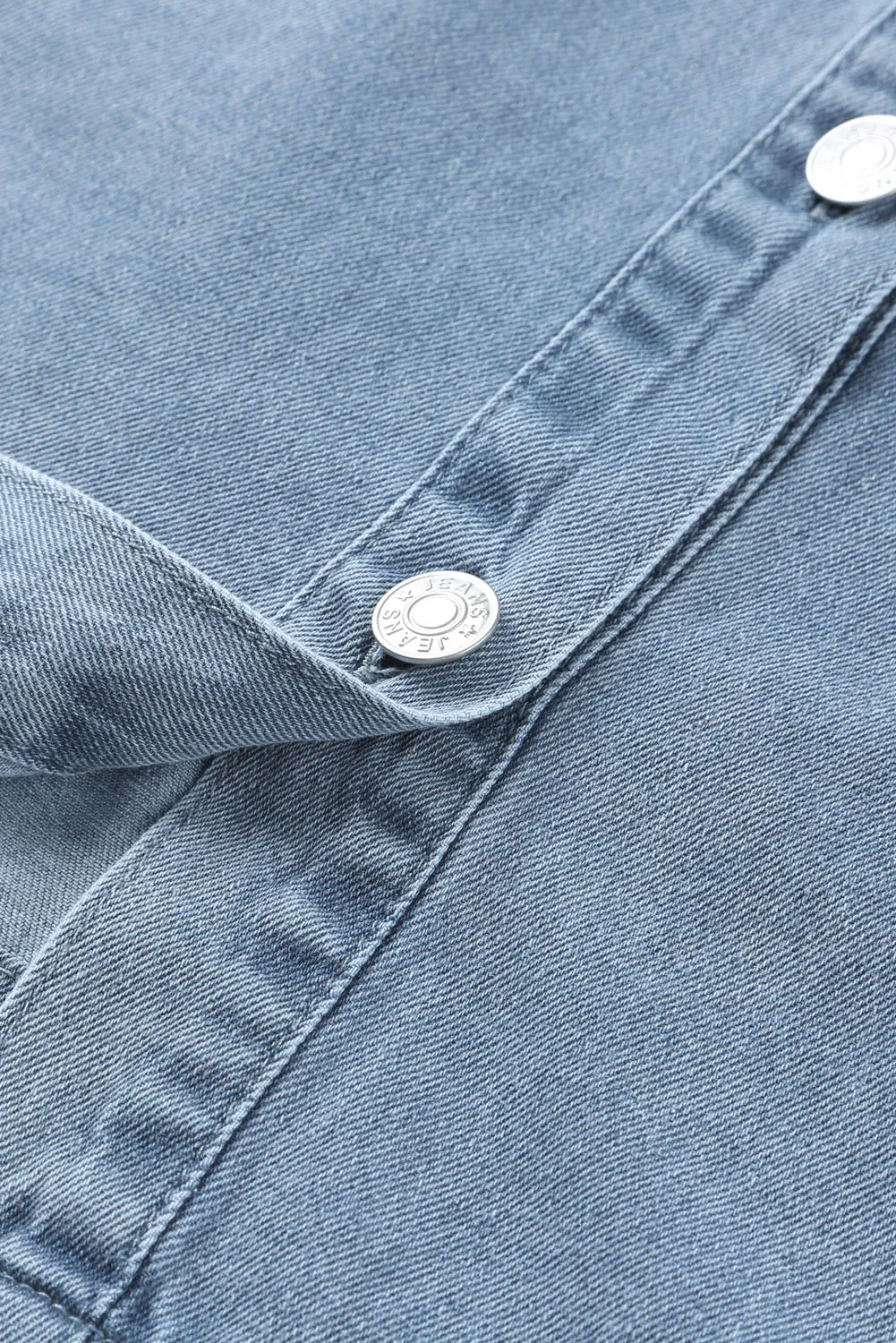 Gray Buttoned Long Sleeve Denim Mini Dress