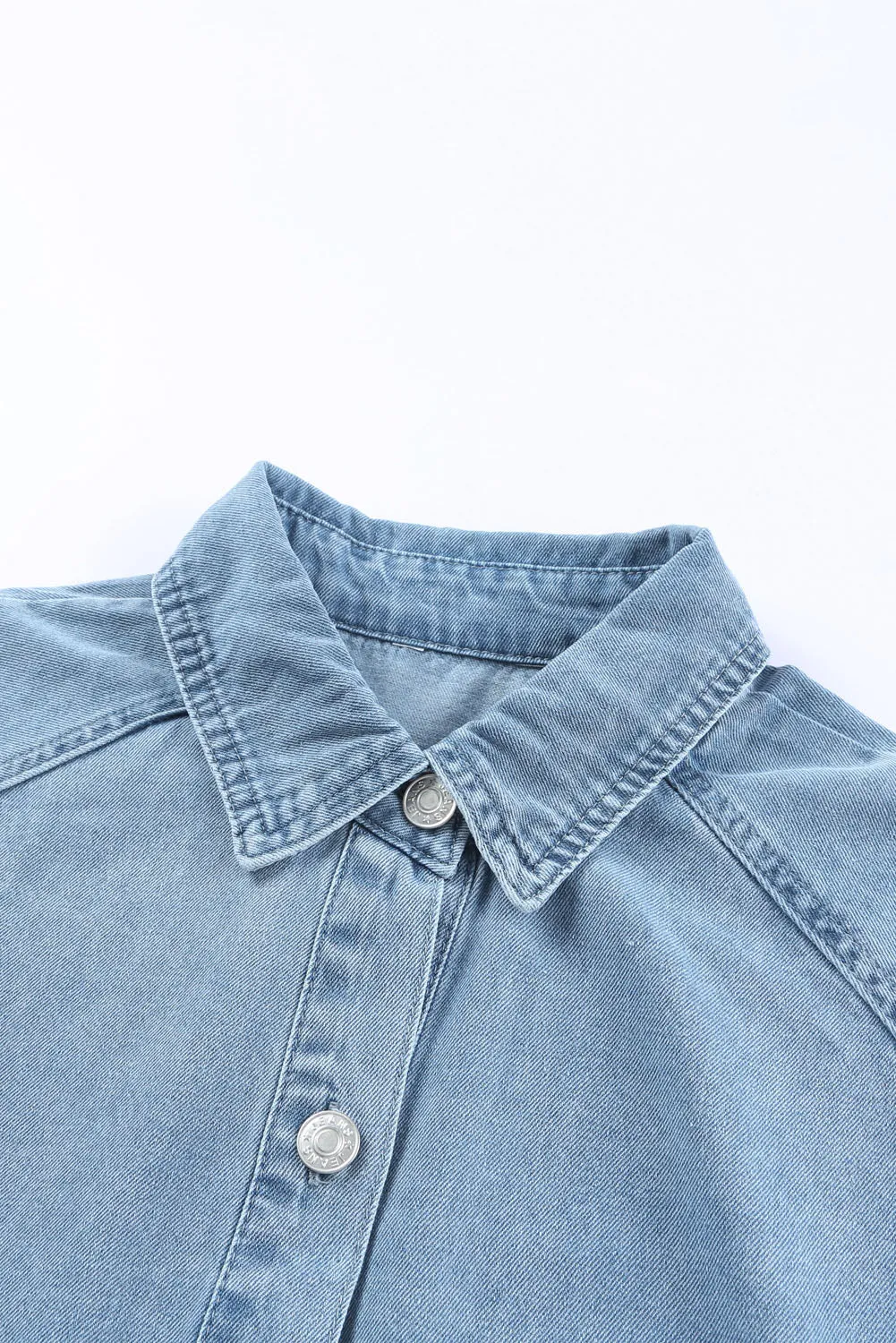 Gray Buttoned Long Sleeve Denim Mini Dress