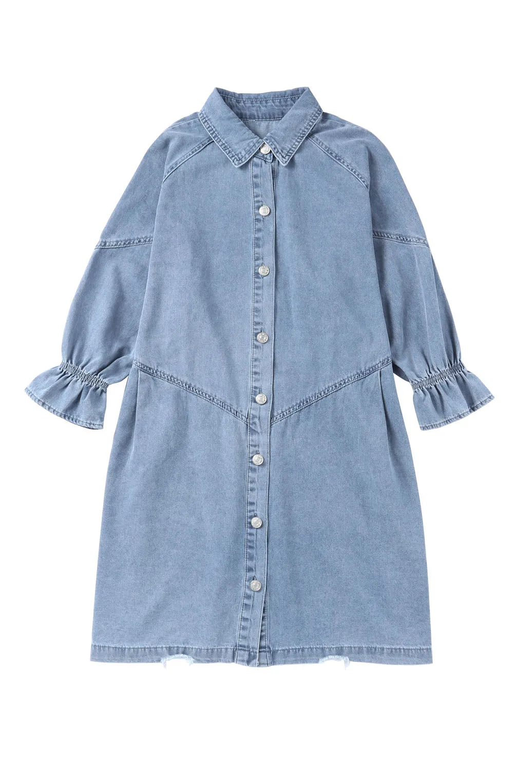 Gray Buttoned Long Sleeve Denim Mini Dress