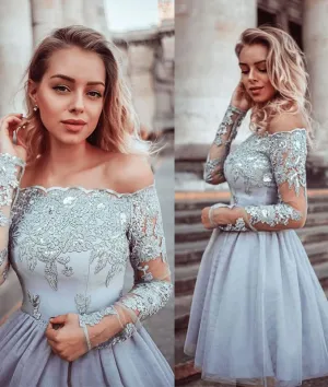 Gray lace tulle short prom dress, gray lace tulle homecoming dress