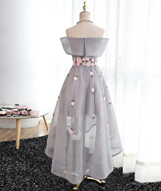 Gray Organza hight-low prom dress, gray bridesmaid dress