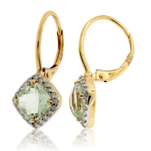 Green Amethyst and Diamond Dangle Earrings