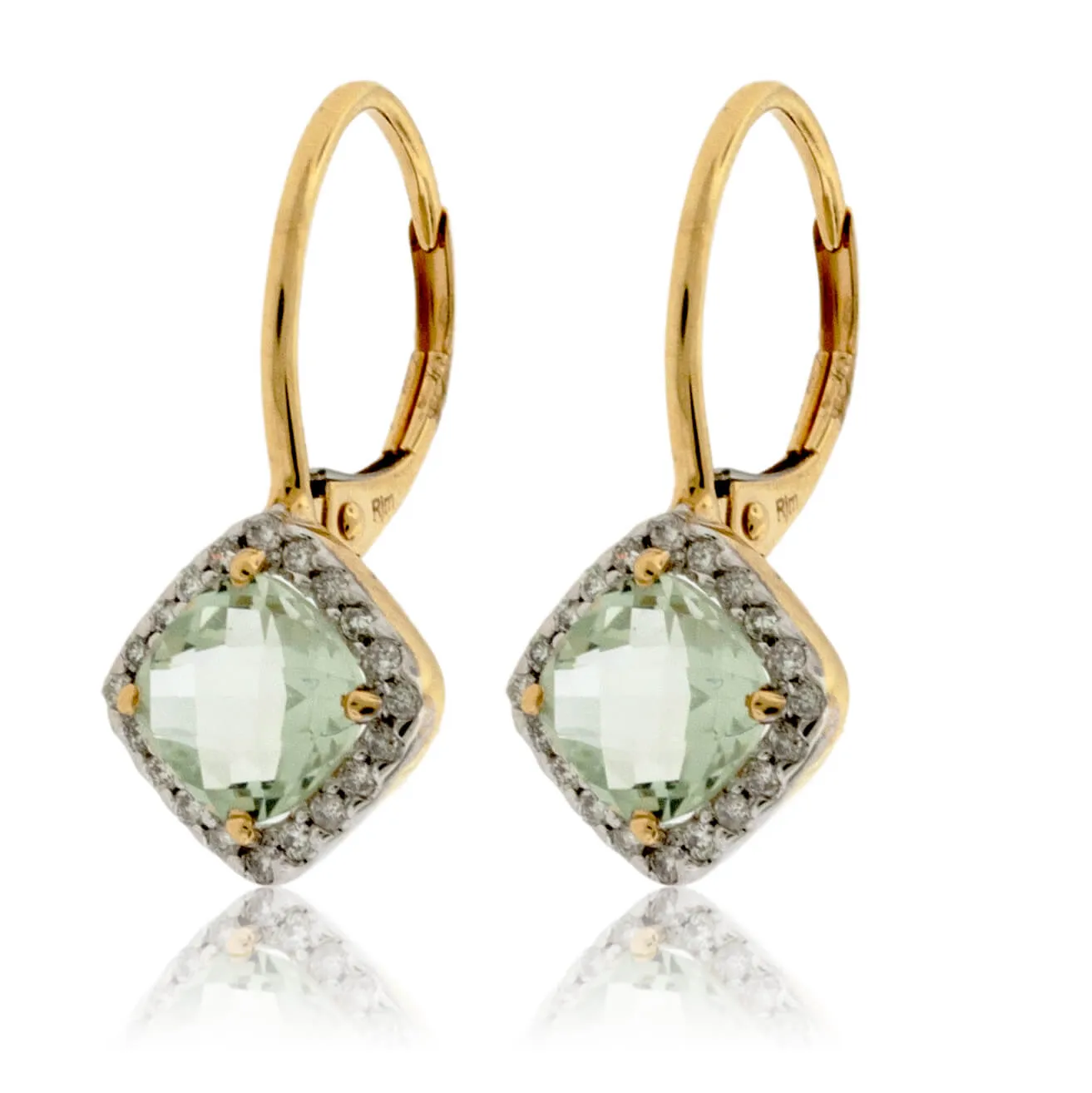 Green Amethyst and Diamond Dangle Earrings