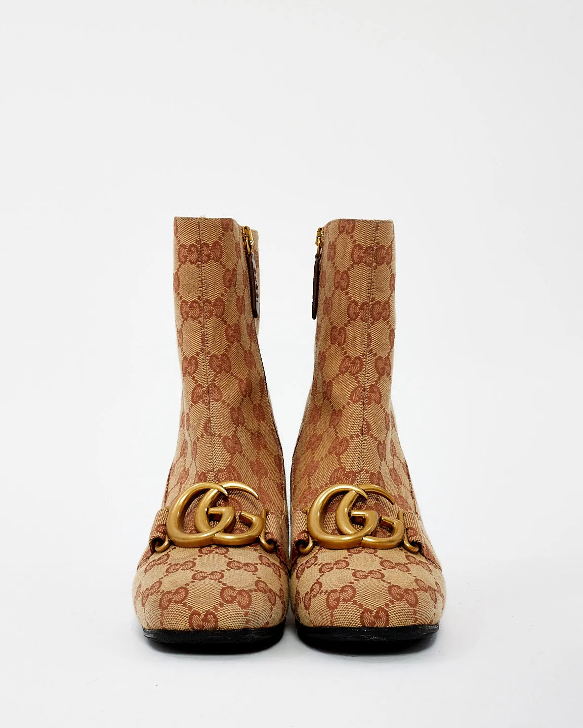 Gucci Beige/Brown Monogram Canvas GG Marmont Ankle Boots - 38.5