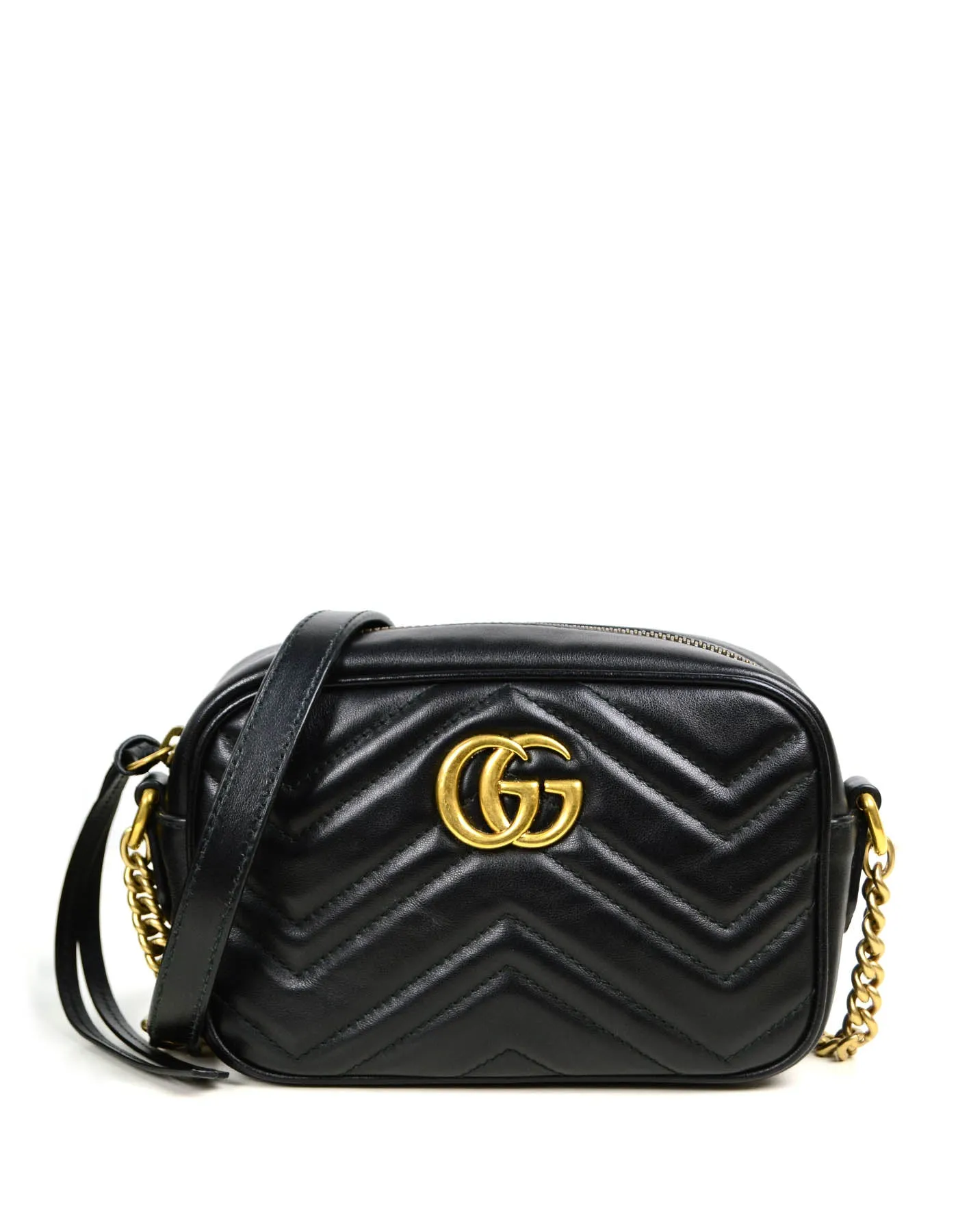 Gucci Black Calfskin Matelasse Mini GG Marmont Crossbody Bag