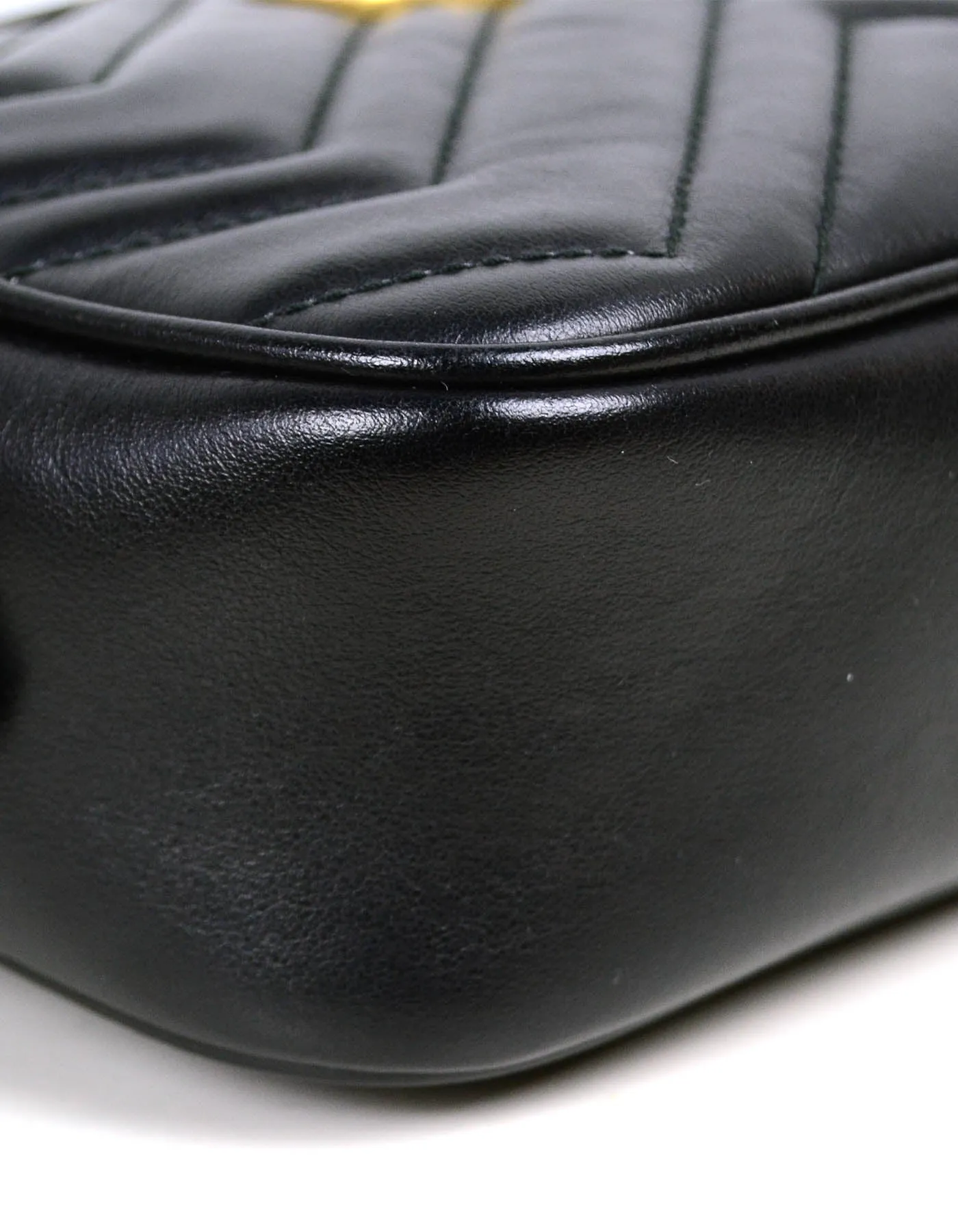 Gucci Black Calfskin Matelasse Mini GG Marmont Crossbody Bag