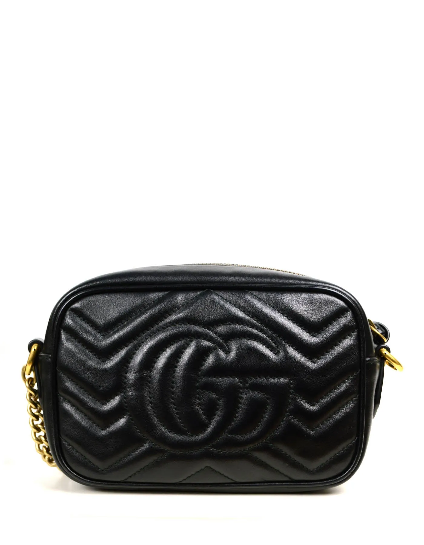 Gucci Black Calfskin Matelasse Mini GG Marmont Crossbody Bag