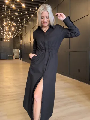 Hancock Alamo Button Down Maxi Dress In Oxford Black