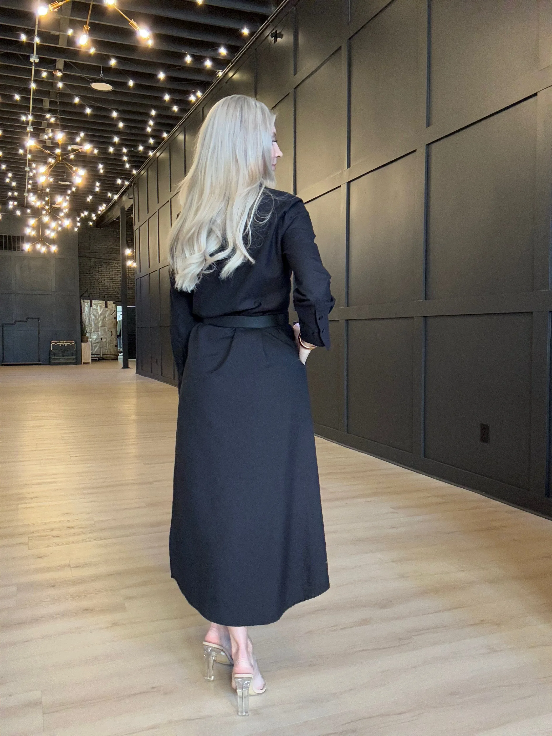 Hancock Alamo Button Down Maxi Dress In Oxford Black