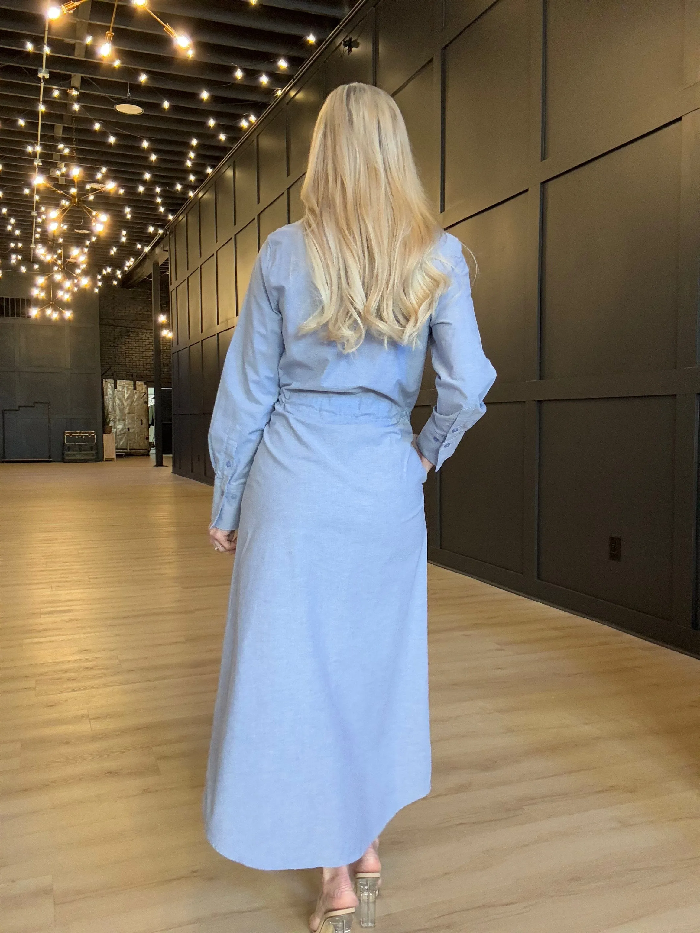 Hancock Alamo Button Down Maxi Dress In Oxford Blue