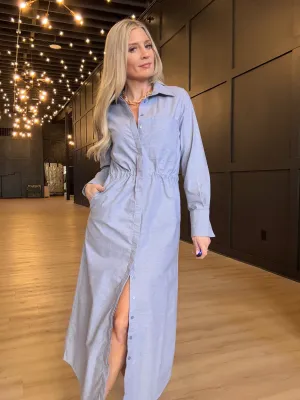 Hancock Alamo Button Down Maxi Dress In Oxford Blue