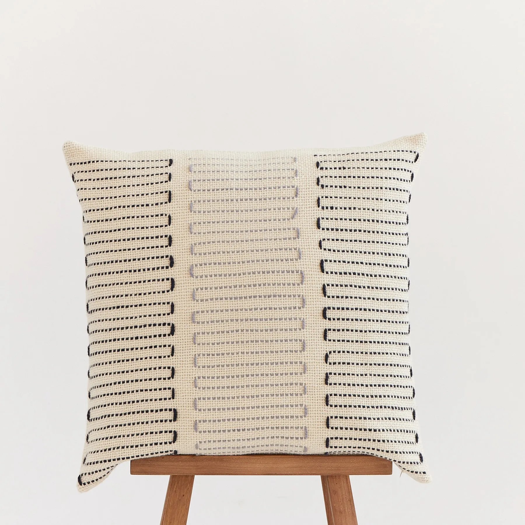 Handwoven Merino Wool Cushion Cover – Iris Design with Hand-Embroidered Details