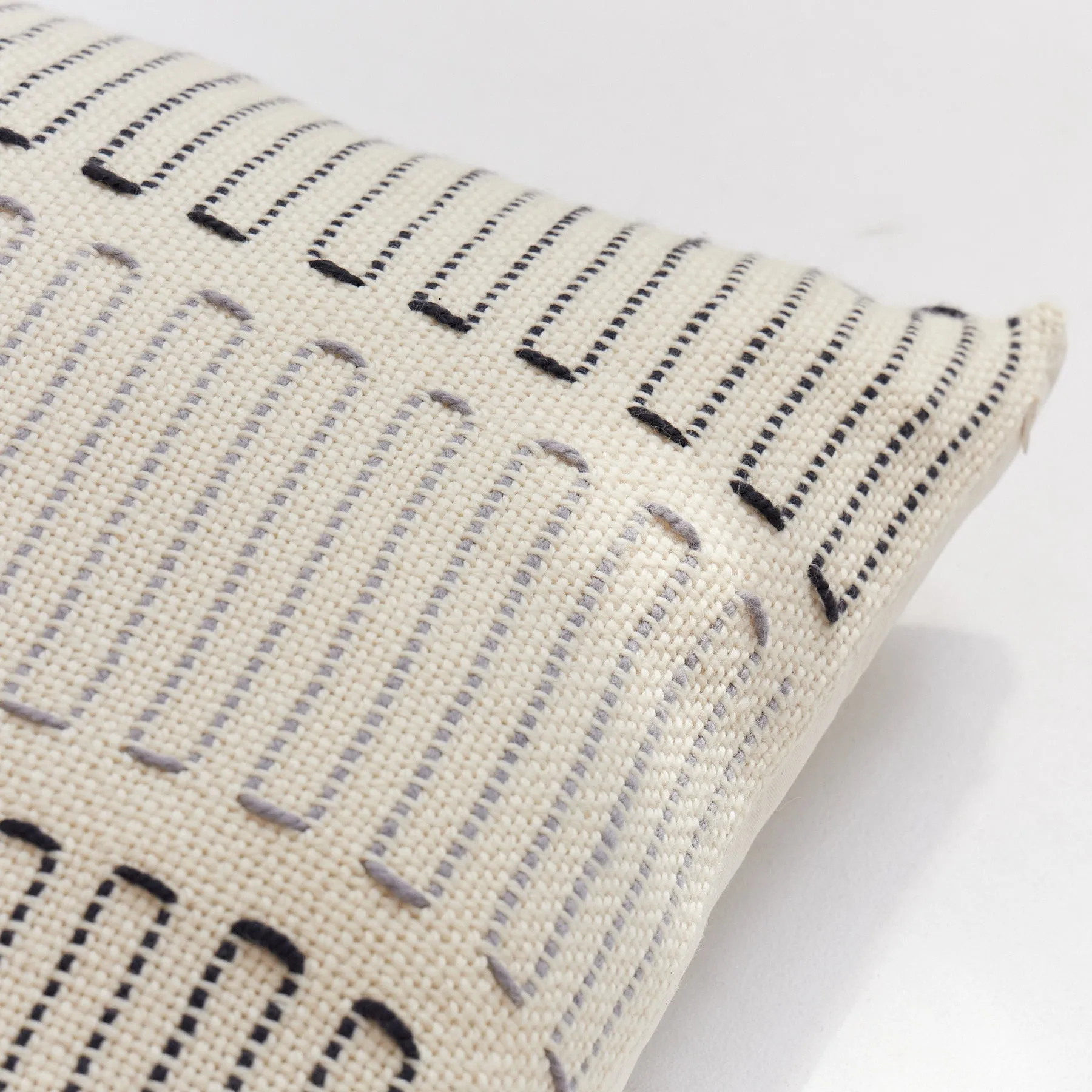 Handwoven Merino Wool Cushion Cover – Iris Design with Hand-Embroidered Details