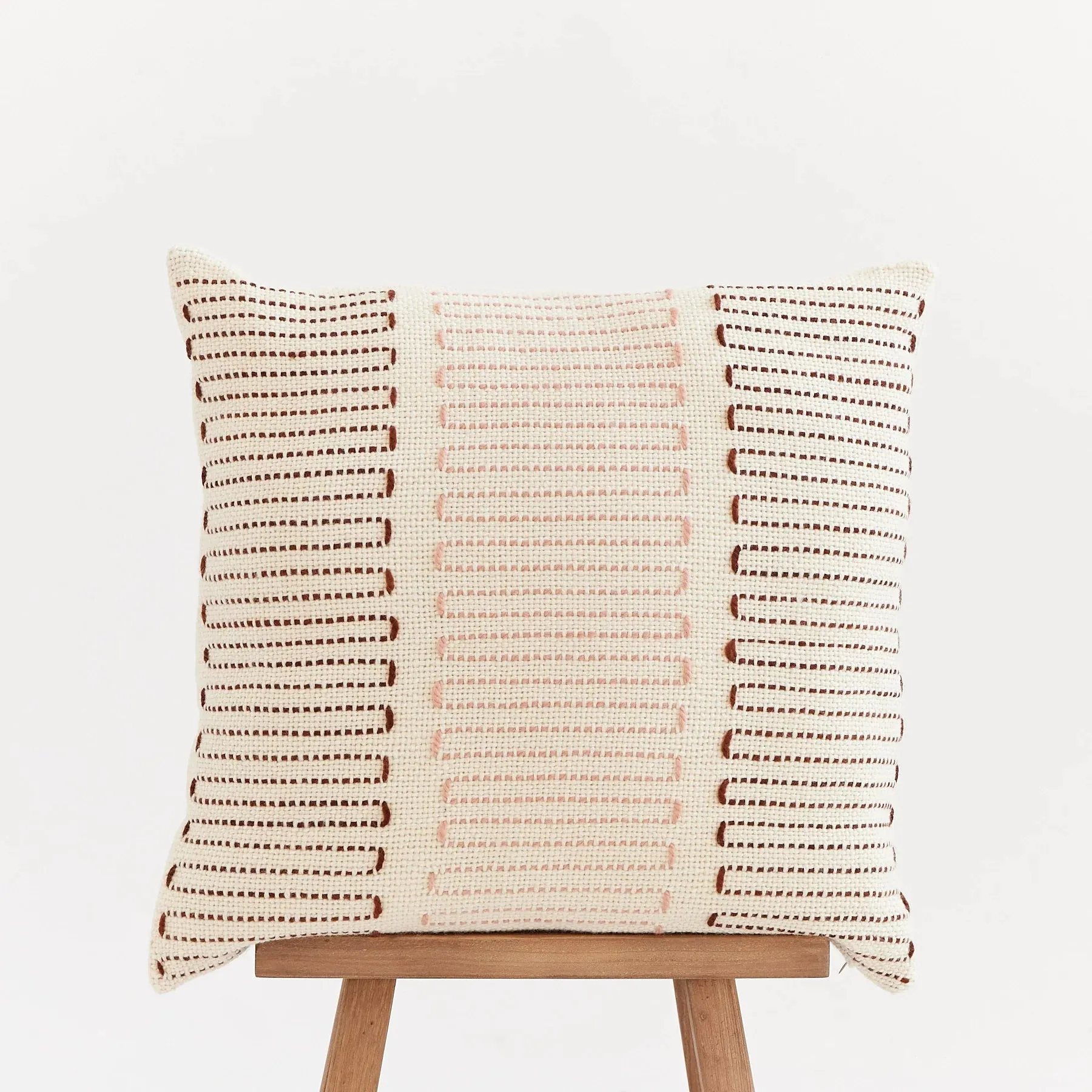 Handwoven Merino Wool Cushion Cover – Iris Design with Hand-Embroidered Details
