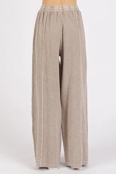 Hazel Blues® |  Mittoshop Lace Trim Detail Elastic Waist Cotton Gauze Pants