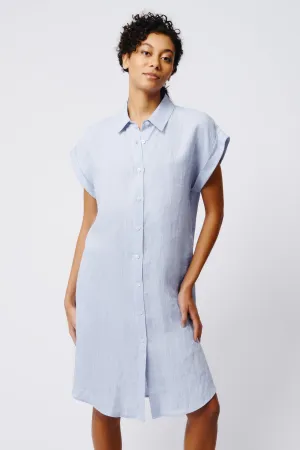 Hedy Cap Sleeve Shirt Dress - Blue Linen