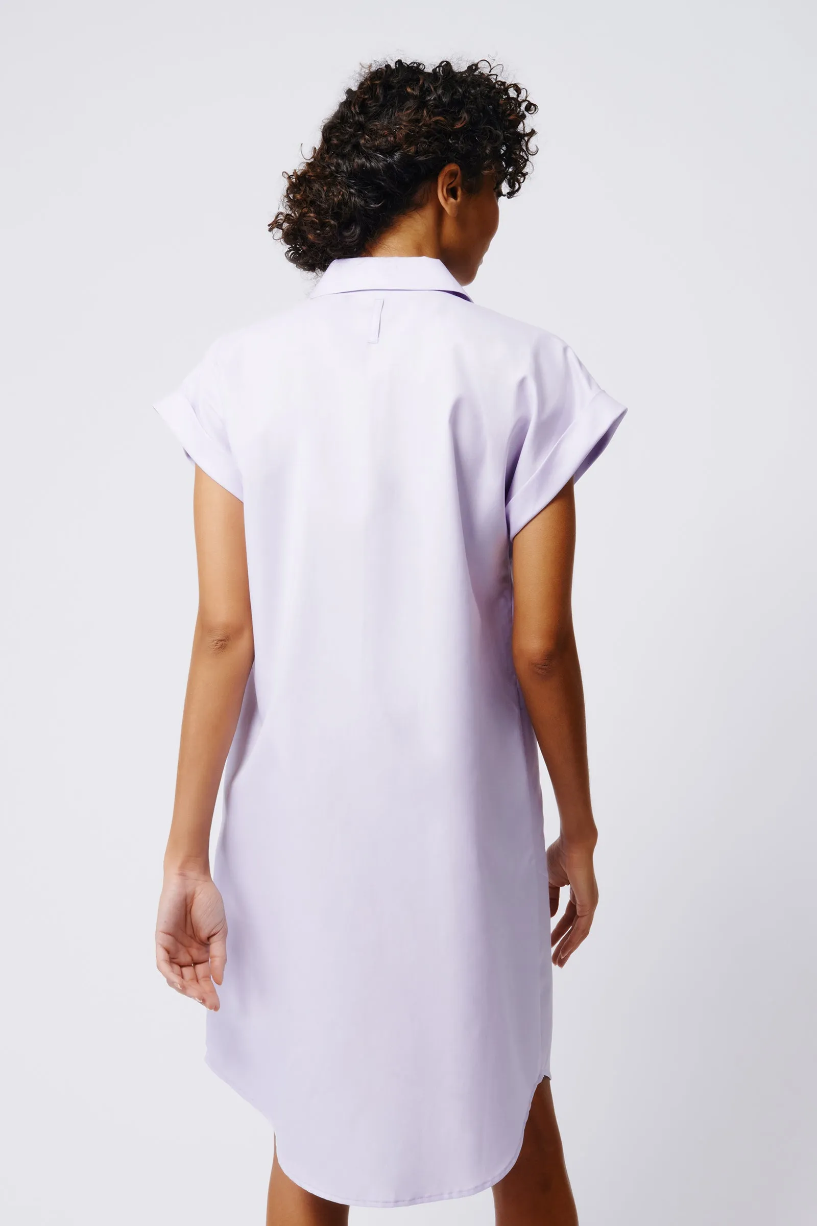 Hedy Cap Sleeve Shirt Dress - Lavender Pinpoint Oxford