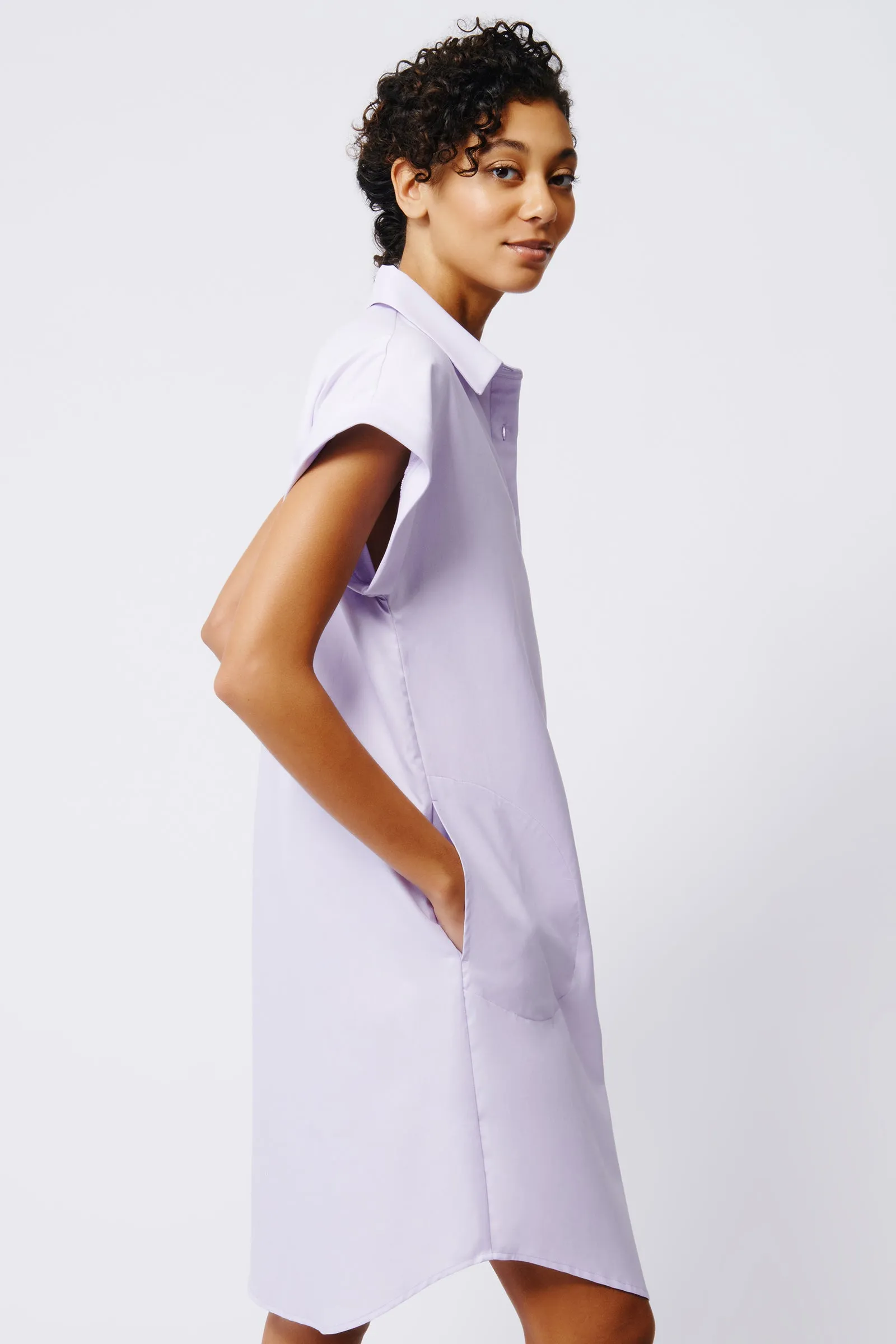 Hedy Cap Sleeve Shirt Dress - Lavender Pinpoint Oxford
