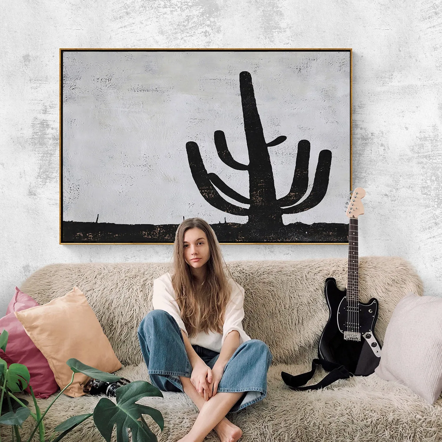 Horizontal Minimalist Cactus Painting H261H