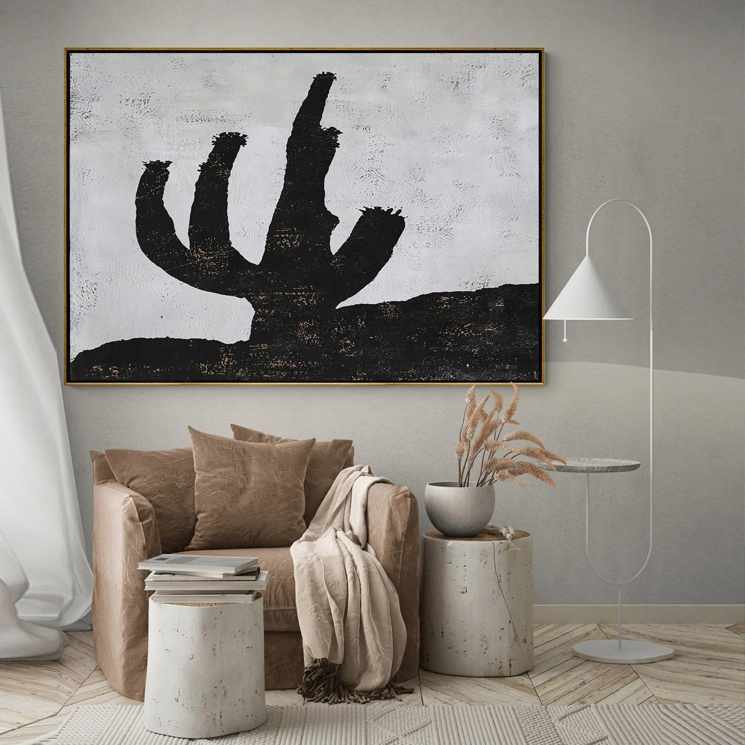 Horizontal Minimalist Cactus Painting H262H