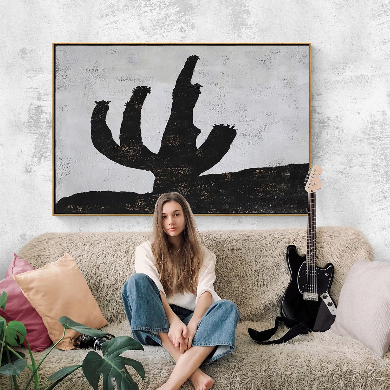 Horizontal Minimalist Cactus Painting H262H