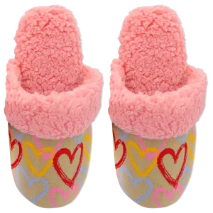 HOTSOX Women's Sherpa Non-Skid Graffiti Hearts Slipper