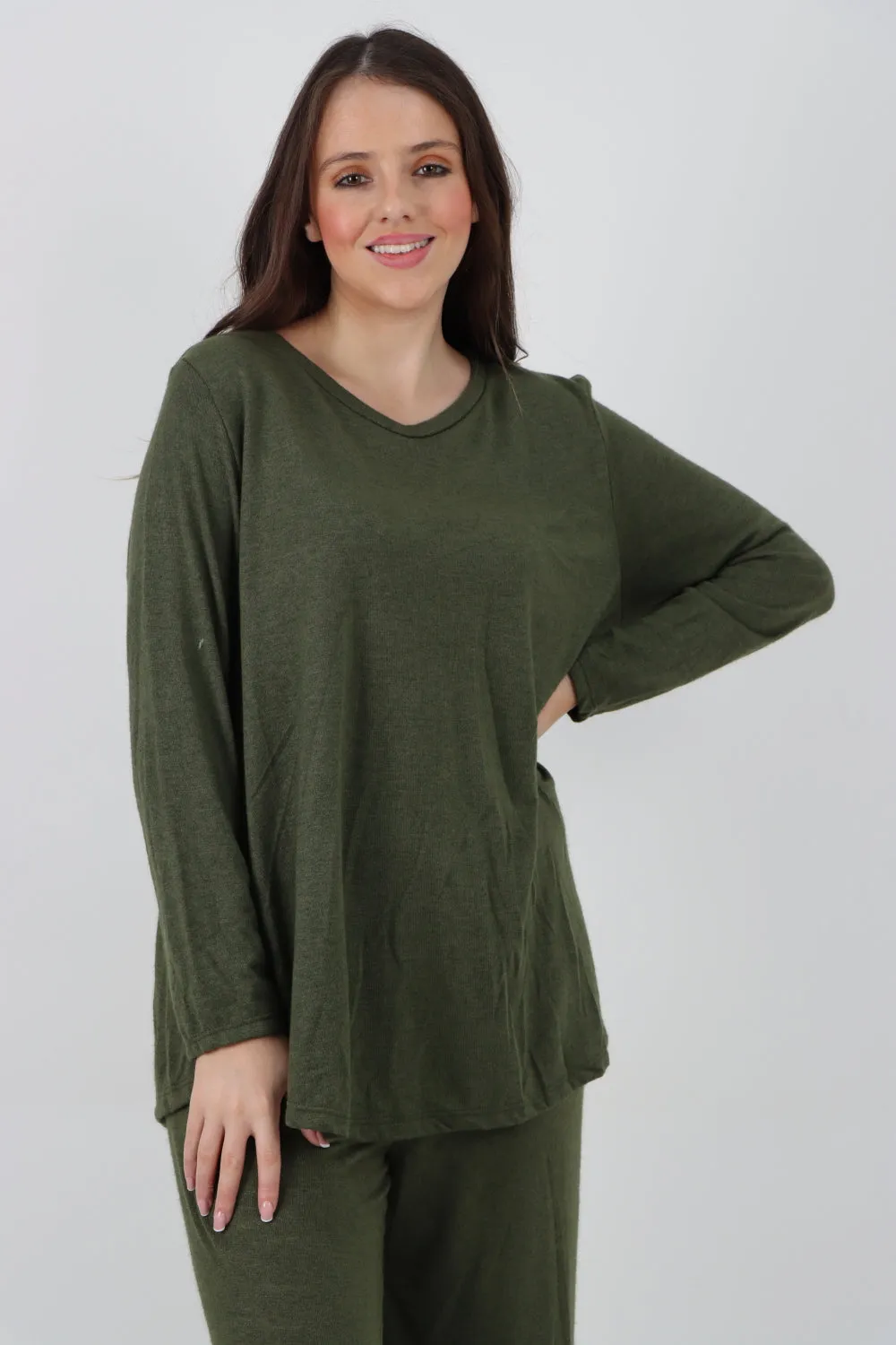 Italian Basic Knitted Plain Soft Top & Trouser Co - Ord Set